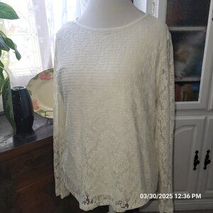 Calvin Klein Lace Top Size PM CREAM IVORY Feminine Cottagecore Romantic Lined LS